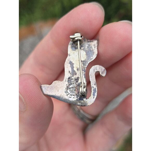 Taxco Cat Brooch Pin Abalone Shell Sterling Silver Vintage Jewelry Cute Retro - Picture 6 of 10